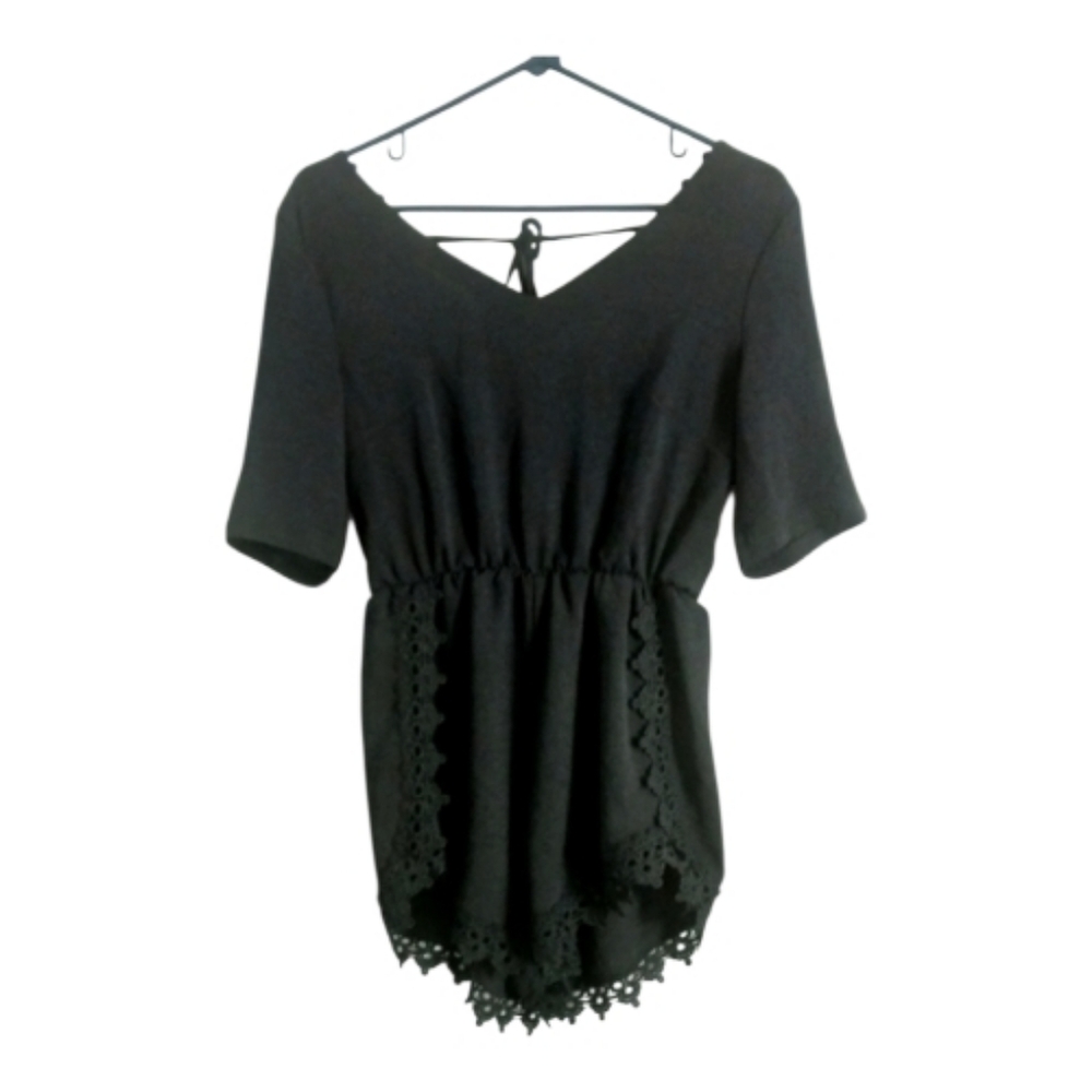Black Lace Trim Romper